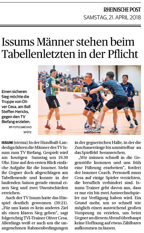 180421 Issums Männer stehen beim Tabellenletzten in der Pflicht