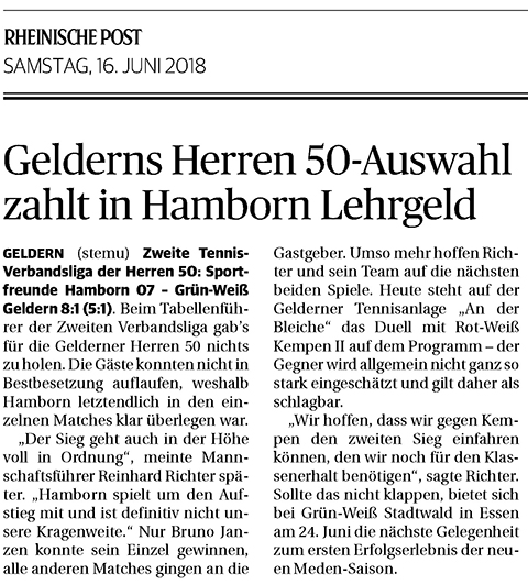 180616 Gelderns Herren 50-Auswahl zahlt in Hamborn Lehrgeld