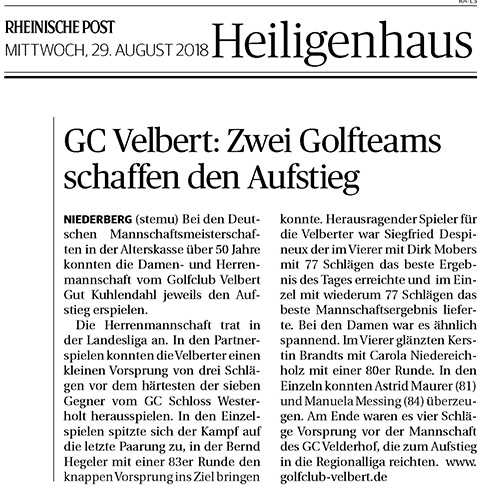 180829 GC Vel­bert: Zwei Golf­teams schaf­fen den Auf­stieg