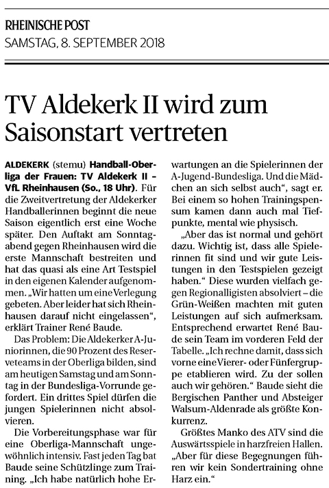 180908 TV Aldekerk II wird zum Saisonstart vertreten