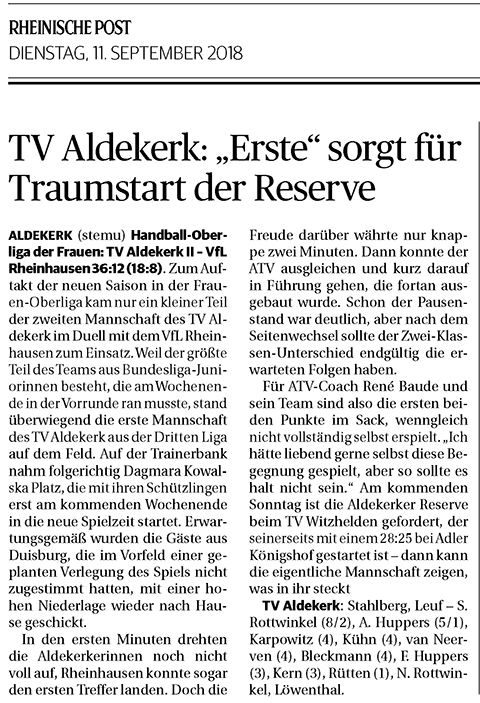180911 TV Al­de­kerk: „Ers­te“ sorgt für Traum­start der Re­ser­ve