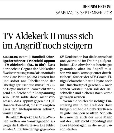 180915 TV Al­de­kerk II muss sich im An­griff noch stei­gern