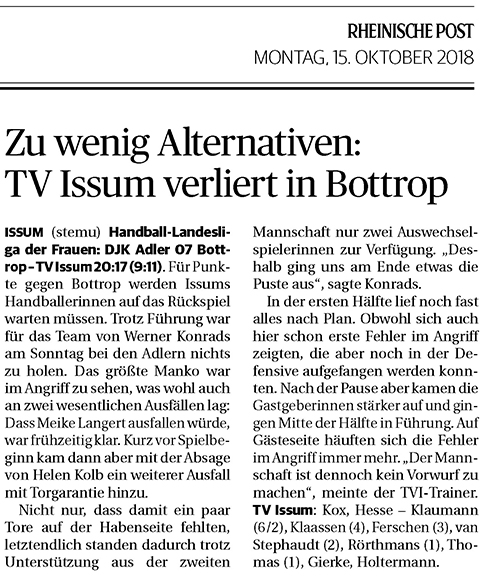 181015 Zu we­nig Al­ter­na­ti­ven: TV Issum ver­liert in Bot­trop
