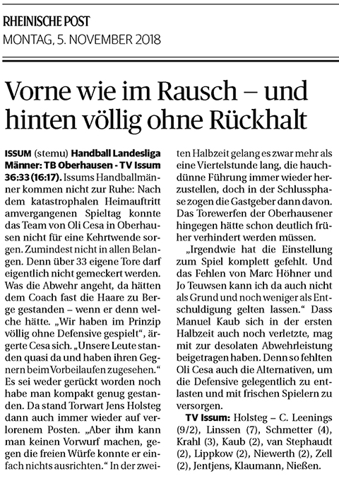 181105 Vorne wie im Rausch — und hinten völlig ohne Rückhalt