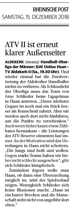 181215 ATV II ist er­neut kla­rer Au­ßen­sei­ter