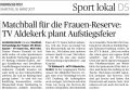 170318 Matchball für die Frauen-Reserve: TV Aldekerk plant Aufstiegsfeier