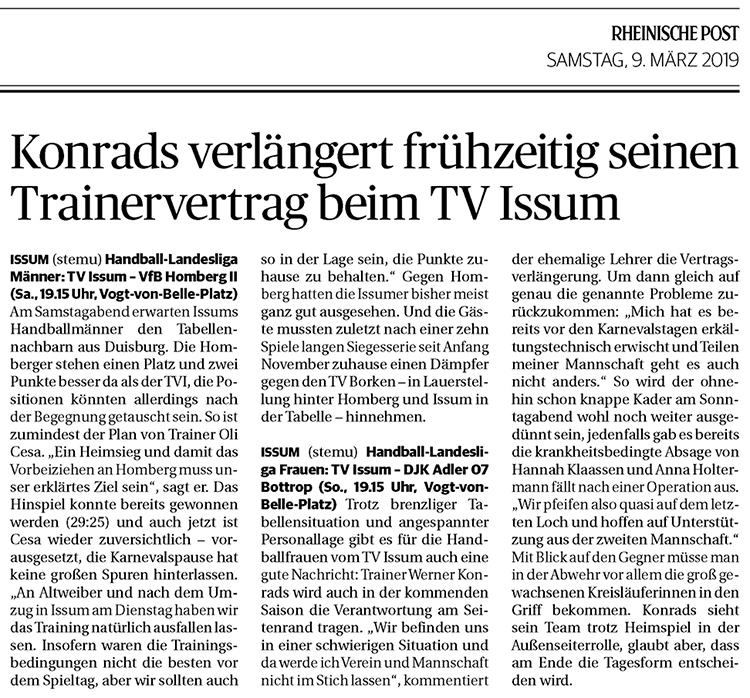 190309 Kon­rads ver­län­gert früh­zei­tig sei­nen Trai­ner­ver­trag beim TV Issum