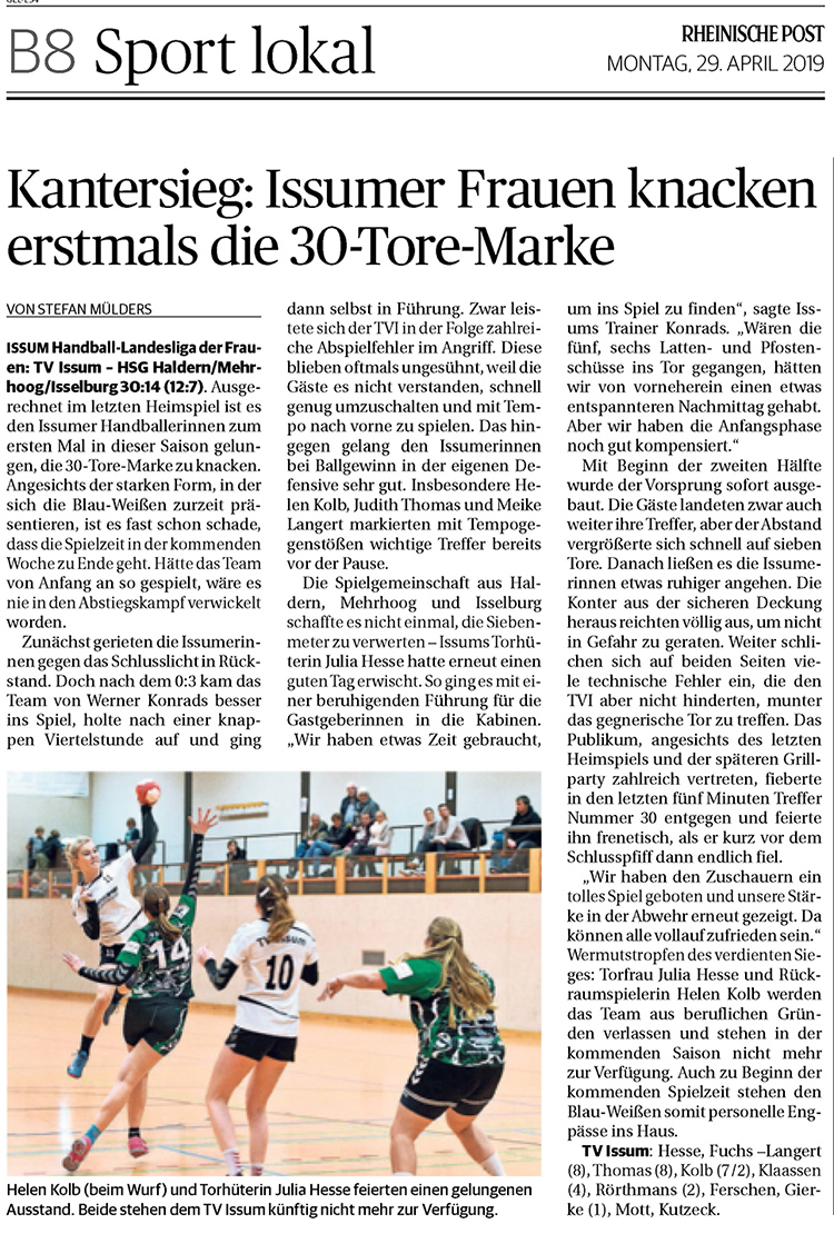 190429 Issumer Frauen knacken erstmals die 30-Tore-Marke