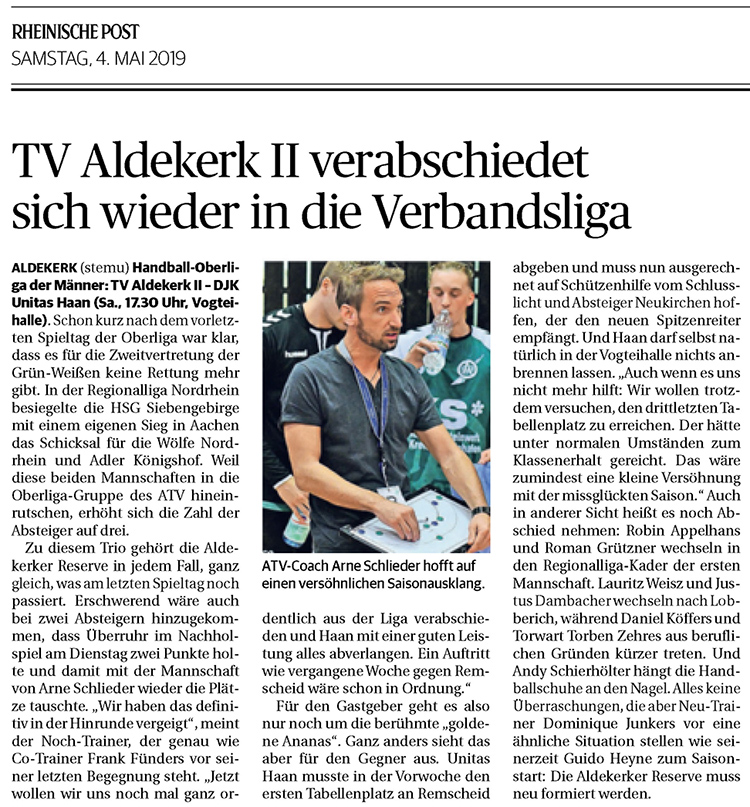 190504 TV Aldekerk II verabschiedet sich wieder in die Verbandsliga