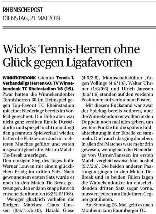 190521 Wido´s Tennis-Herren ohne Glück gegen Ligafavoriten