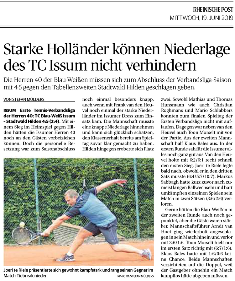 190619 Star­ke Hol­län­der kön­nen Nie­der­la­ge des TC Issum nicht ver­hin­dern