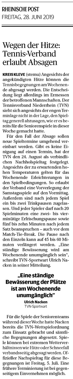 190628 Wegen der Hitze: Tennis-Verband erlaubt Absagen