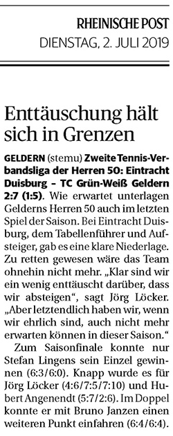 190702 Herren 50 Geldern: Enttäuschung hält sich in Grenzen