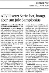 190402 ATV II setzt Se­rie fort, bangt aber um Ju­le Sam­plo­ni­us